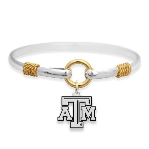 New Texas A&M Aggies Silver Tone Bangle Charm Bracelet, NCAA,Gift for Her Mom Cover
