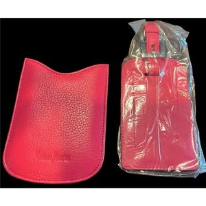 Leather Luggage Tag Heavy with Sleeve Pink Neiman Marcus - Picture 1 of 8