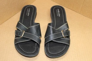 COMFORT PLUS by Predictions Slide on Black Strappy Casual Sandals Womens S 8w. - Picture 1 of 5