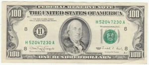 1990 One Hundred Dollar 100 Federal Reserve Note XF - AU St. Louis, Missouri - Picture 1 of 2