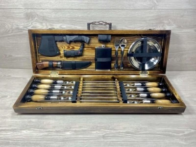 Skewers set grill set shashlik barbecue set BBQ UKRAINE (7802) - Image 1 of 4