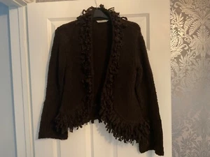 ELIZABETH SCOTT CHUNKY KNIT TASSLE CARDIGAN SIZE L/XL WOOL MIX - Picture 1 of 4