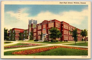 Vtg Wichita Kansas KS East High School 1930s View Old Linen Card Postcard - Picture 1 of 2