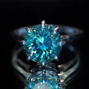 2.Ct Blue Round Cut Portuguese Moissanite Engagement Ring 14k White Gold Plated - Picture 1 of 5