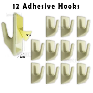 12x STRONG SELF ADHESIVE WALL HOOKS White Sticky Coat Robe Bedroom Peg Hanger UK - Picture 1 of 3