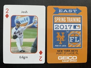 *SCARCE* JOSH EDGIN ~ 2017 NY Mets Spring Training Playing Cards ~ 2 DMONDS - Picture 1 of 1