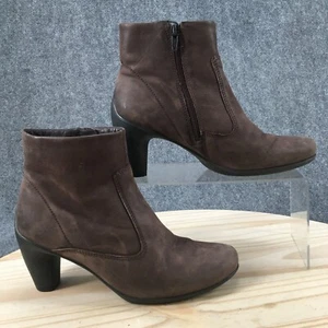ECCO Boots Womens 38 Ankle Bootie Brown Side Zip Almond Toe Casual Cone Heels - Picture 1 of 17