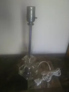 Vintage Art Deco Clear Glass Candle Stick Table Lamp Etched Floral Design-Works - Picture 1 of 7