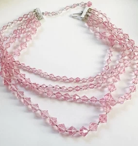 VTG Petal Pink Crystal Pastel Pristine Beautiful Girly Midcentury Necklace - Picture 1 of 6