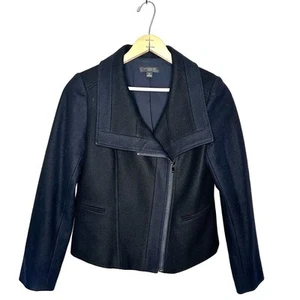 Ann Taylor Woman's Black and Navy Felted Wool Moto Jacket Size 6 Petite - Picture 1 of 9
