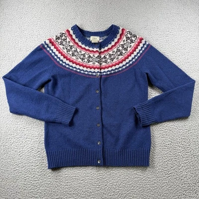 LL Bean Cardigan Sweater Womens S Button Up Fair Isle Nordic Lambswool Grandma - Image 1 of 4