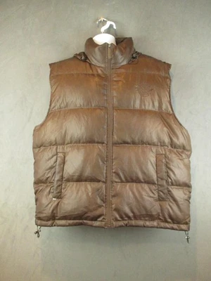Triple F.A.T. Goose Vest Mens 3XL Brown Hooded Puffer Insulated Feather Fill - Image 1 of 4