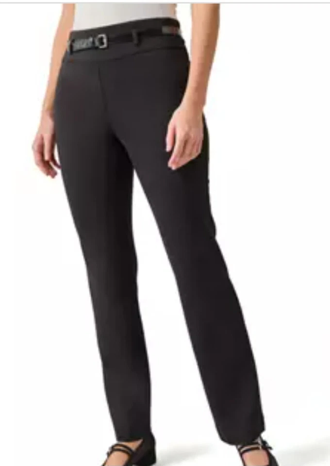 Kasper BLACK Pull On Hi- Rise Compression Boot Cut Belted Pants PXL