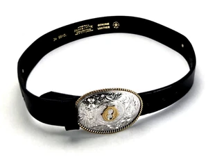 Vintage Montana Silversmiths Belt & Buckle Western Cowboy Oval USA 34" 99103 - Picture 1 of 5