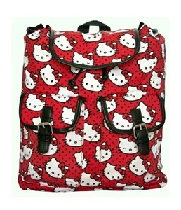 Hello Kitty Loungefly Face Backpack Red Fabric Pockets Drawstring Adjustable - Picture 1 of 8