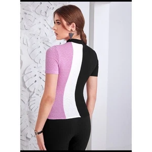 Shein Curve top Mock Neck Cut pink/black/white short Sleeve - Imagen 1 de 8