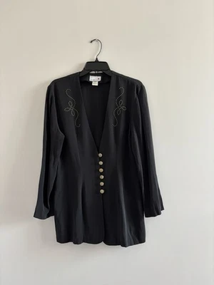 Blazer Escarlata Años 80 De Colección Negro Dorado Cuello en V Cuentas Mujeres 9/10 Mob Esposa Carrera EE. UU. Foto 1 de 4