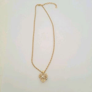 Vintage Nina Ricci NR Bow Pendant Necklace 15” Gold Tone Chocker Chain - Picture 1 of 6