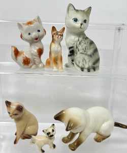 Vintage Bone China handbemalte Miniatur Konvolut 6 Katzen Kätzchen Figuren - Bild 1 von 14