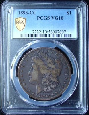 1893-CC Morgan Silver Dollar - PCGS VG 10 - Gold Shield - Image 1 of 4