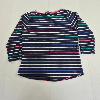 CREW CLOTHING Top 14 Navy Women's 100% Cotton Striped 3/4 Sleeve - Image 1 of 4