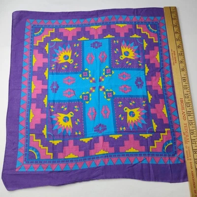 Vintage Native Geometric Print Bandana  Aztec Southwestern USA Made Purple  - Image 1 of 3