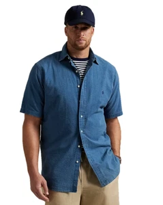 POLO RALPH LAUREN Solid Seersucker Sport Shirt, Blue, XL - Picture 1 of 7