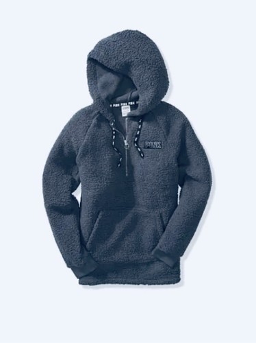 UNDERCOVER VS VICTORIAS SECRET ROSA SHERPA MEZZA ZIP FELPA CON CAPPUCCIO MAGLIONE GIACCA TOP Grigio Taglia Xs
