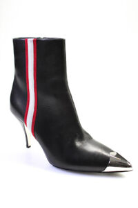 Calvin Klein RAF Womens Striped Metal Cap Toe Heeled Ankle Boots Black Red Size