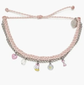 Pura Vida x Disney Daisy Duck Pink Charm Bracelet, Heart Bow Pearl, Silver Chain - Picture 1 of 4