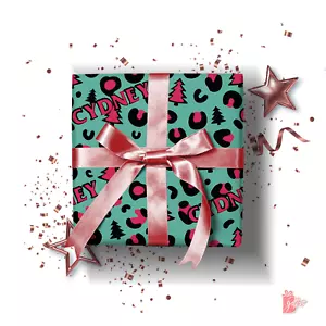 Personalized Gift Wrapping Paper Roll w/ Name Leopard Print Christmas Gift Wrap - Picture 1 of 13