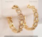 1 Ct Round Cut Moissanite CHAINLINK Hoop Women&#39;s Earrings 14K Yellow Gold Plated