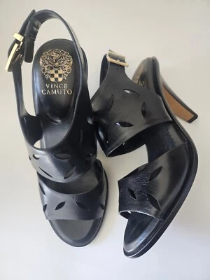 NEW - VINCE CAMUTO BLACK LEATHER HEEL SANDALS SZ. 8.5 M - Image 1 of 4
