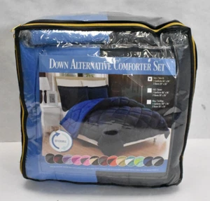 Down Alternative Reversible Comforter Twin Set Dark Blue & Light Blue - Picture 1 of 4