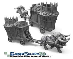 Merchant Wagon and Dire OX - Cart and Horned Bull - Animal Hitch - Taurus - Picture 1 of 8