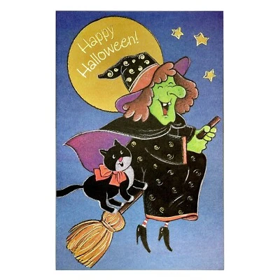 Cute HALLOWEEN Card, Witch Black Cat Moon Poem by Gallant Greetings + Envelope - Image 1 of 4