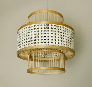 Wicker Style Rattan Lampshade Chandelier Hanging Light Shades Pendant Light - Picture 1 of 14