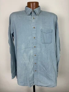 Vintage Lands End Denim Shirt Men L Long Sleeve Button Down Midweight USA Made - Picture 1 of 17