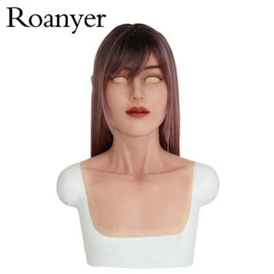 Maschera pelle umana fantasia realistica femminile in silicone Roanyer copri collo crossdresser  - Immagine 1 di 4
