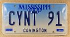 CYNT 91 Mississippi Vintage Vanity License Plate Cynthia 1991