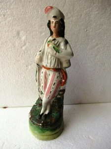 Antique 19Thc Staffordshire Figure Man With Bird Figurine English Pottery Old"F1 - Zdjęcie 1 z 8