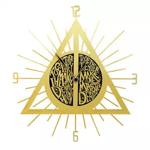 Harry Potter The Deathly Hallows Symbol Laser Cut Out Wall Clock Gold - Picture 1 of 1