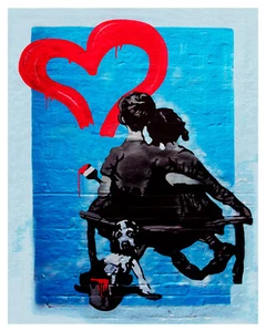 Banksy First Love Boy Girl Calidad Premium 16 x 20 Lienzo Gilcee Impresión Graffiti  - Imagen 1 de 2