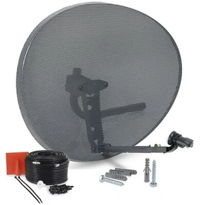 80cm Zone 2 Satellite Dish, Single LNB + 10m Black RG6 Cable Kit For Sky Freesat - Picture 1 of 11