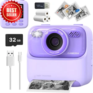 Kids Instant Print Camera Purple HD Video Gift Toy for Girls Boys Age 3-12 - Picture 1 of 12