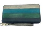 Leather Wallet Purse FOSSIL Blue Black Green Suede Bag 80s CLEARANCE PRICE
