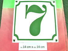 Hausnummer Nr. 7 grüne Zahl auf weißem Hintergrund 14 cm x 14 cm Emaille