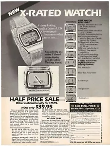 Reloj LCD de cuarzo con clasificación X con anuncio impreso vintage - Productos del siglo XXI - Septiembre 1982 - Imagen 1 de 5