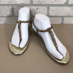 Merona Cheetah Print Cork Wedge Thong Sandals Ankle Strap Women's Size 8 - Picture 1 of 12