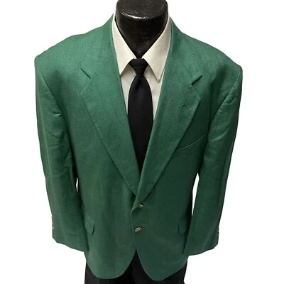 Vtg CHRISTMAS GREEN Sport Coat HOLIDAY Jacket SILK LINEN MASTERS GOLF Blazer 44L - Image 1 of 4